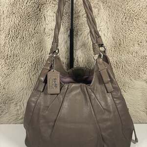Coach Mia Shimmer Taupe Leather Hobo Shoulder Bag